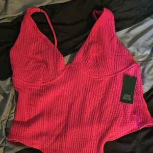 Wild Fable Textured Pink Bra Bodysuit